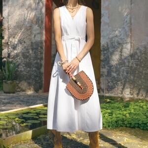 Sundance Women's Poppy Belted Denim Midi Dress Size 10 White Coastal Cowgirl